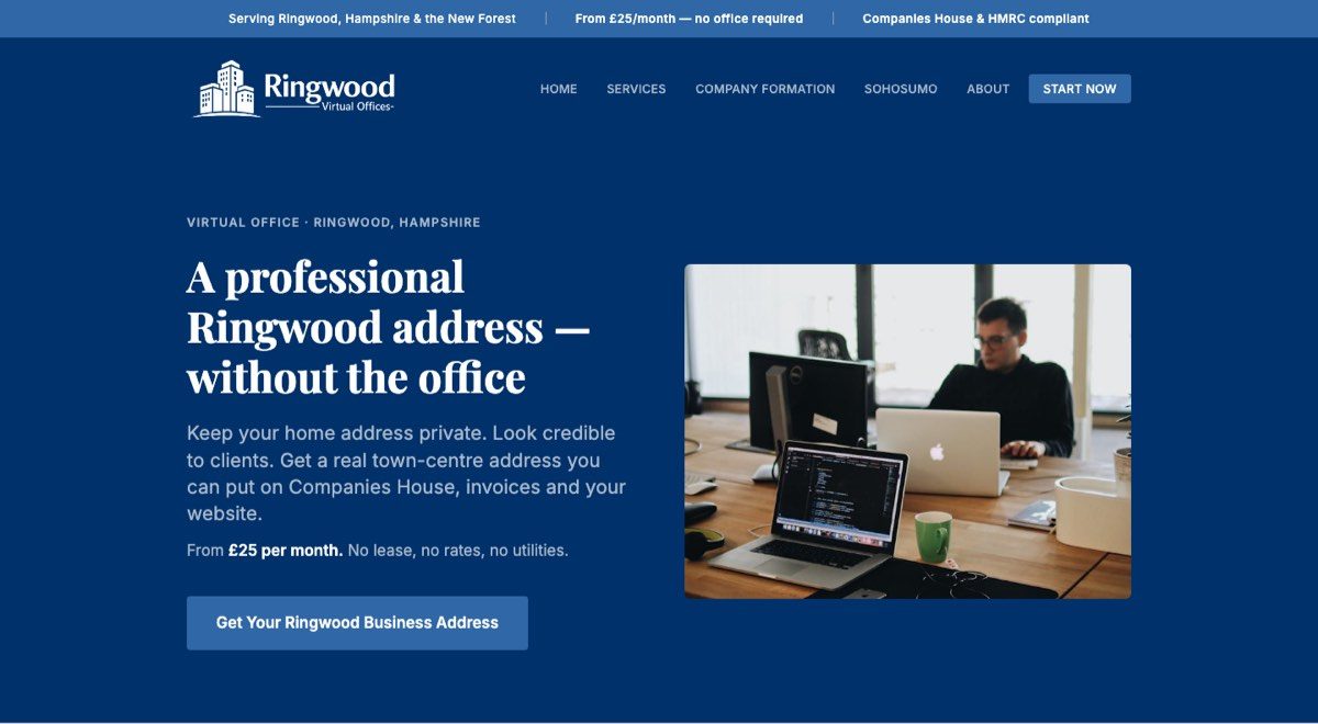 The Ringwood Virtual Offices website as it is now